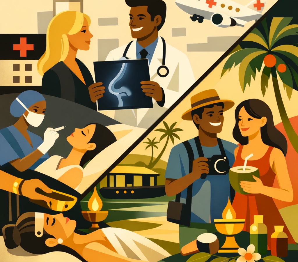 Illustration of international hospitality, healthcare, travel, and wellness